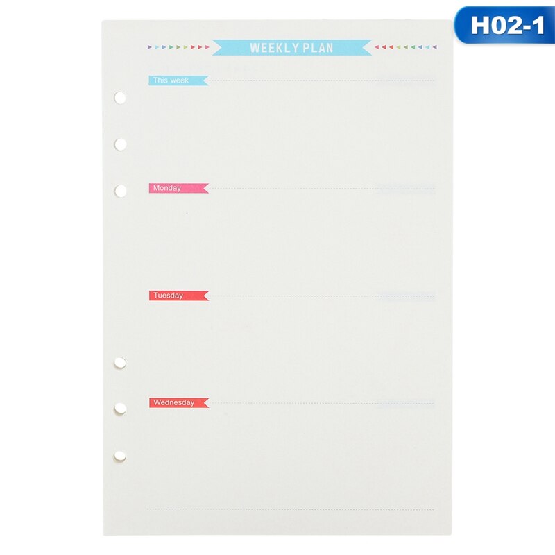6 Holes Loose Leaf Notebook Spiral Planner Refill Inner Paper A5 A6 Pages Diary Weekly Monthly Plan To do List 40Pcs/Set: H02-1