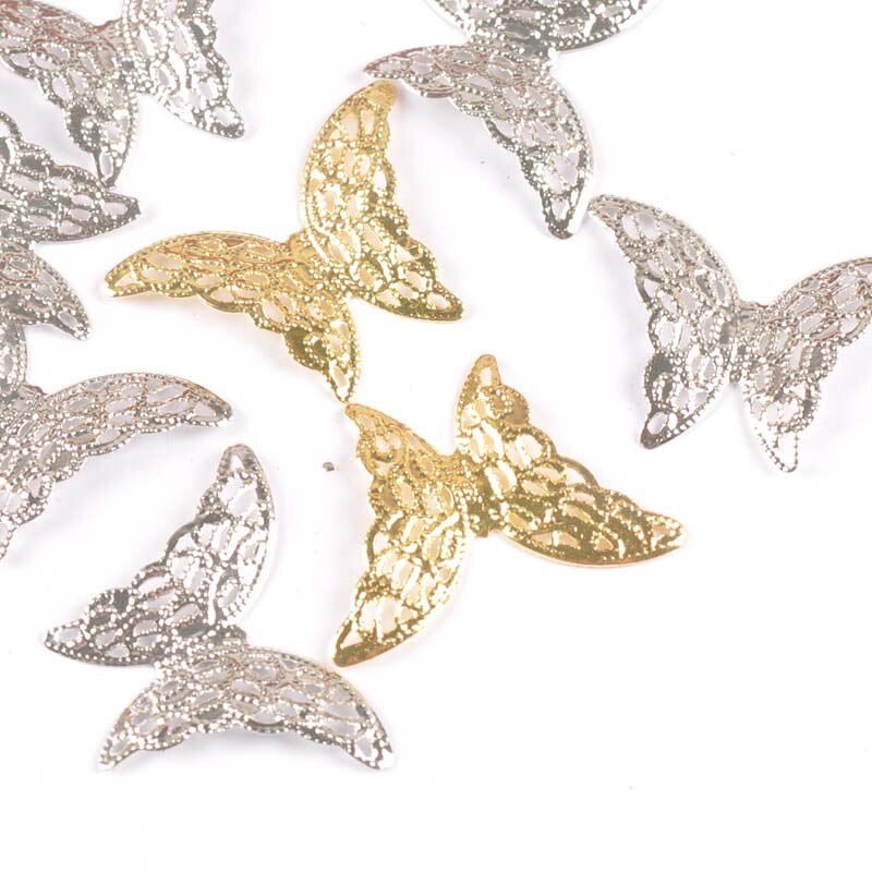 20 stk 26.5 x 37mm guld / sølv sommerfugl filigran wraps stik metal håndværk dekoration diy fund scrapbooking ykl 0785