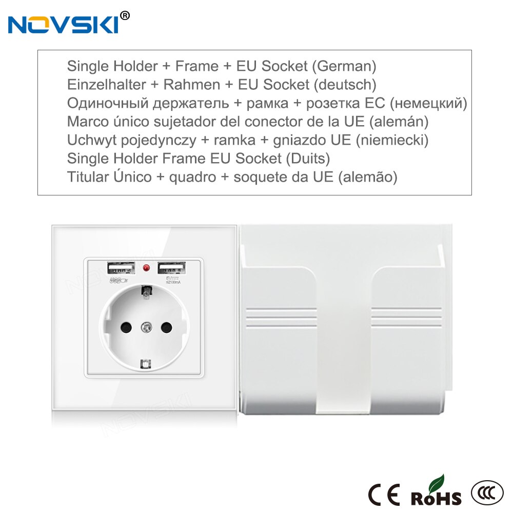 Novski розетка usb vägguttag mobiltelefonhållare, smartphone usb-laddningsställ hållare android ios telefon 12 hållare: Hållare tyskt glas