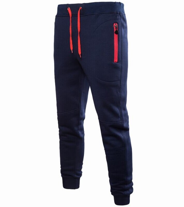 Mens Slim Fit Joggers Jogging Bottom Fleece Gym Winter Skinny Pants Zip Pockets Trousers M-XXXL: XL / Navy blue