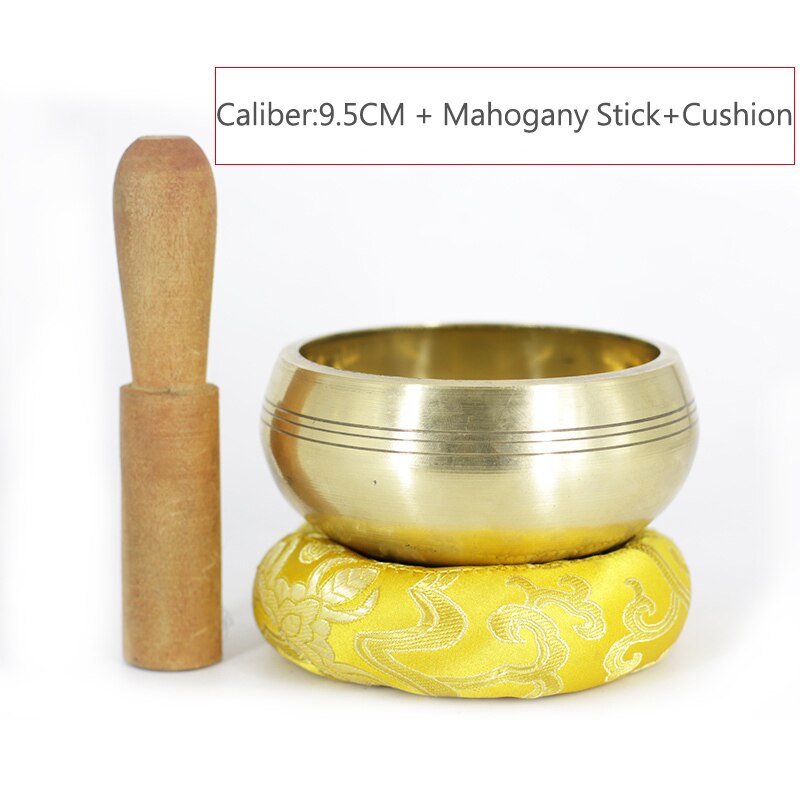 Tibet Singing Blows hecho a mano en Nepal Buddha Brahma rito con Mazo y cojín de seda terapia cobre Chime meditación sonido Yoga: 9.5CM with Cushion
