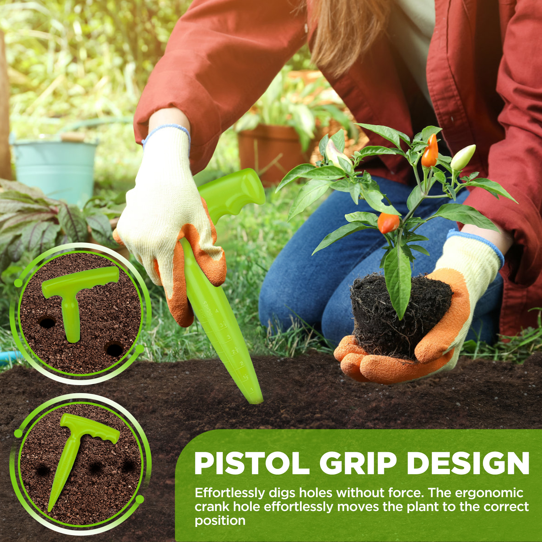 Kit de poinçonnage de trous verts, Machine réglable, transplantateur de semis, perforateur, semoir, coupe-plantes charnues, fournitures de jardin, 2 pièces/ensemble