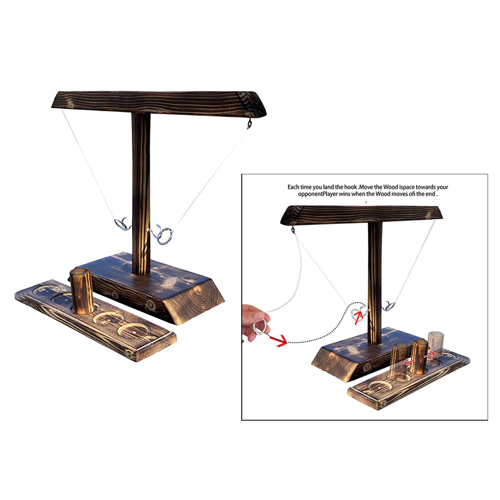 Wooden Hook and Ring Toss Battle Bar Game Quick-paced Interactive Drink Toys: Wooden