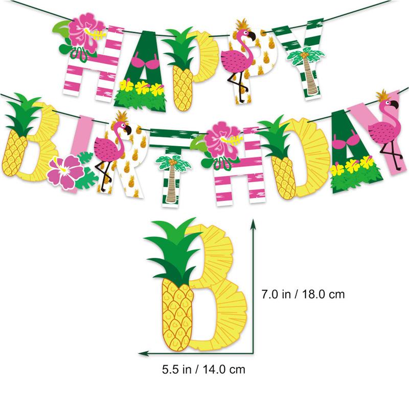 1 Set of Hawaii Aloha Happy Birthday Banner Flamingo Birthday Banner Cake Toppers Card Hawaiian Themed Party Decorated