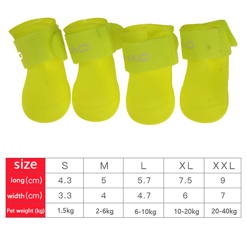 Botas de goma antideslizantes para mascotas, impermeables, para perros pequeños, medianos y grandes, zapatos para exteriores, botines para perros, accesorios para mascotas, 4 Uds.: S / YELLOW
