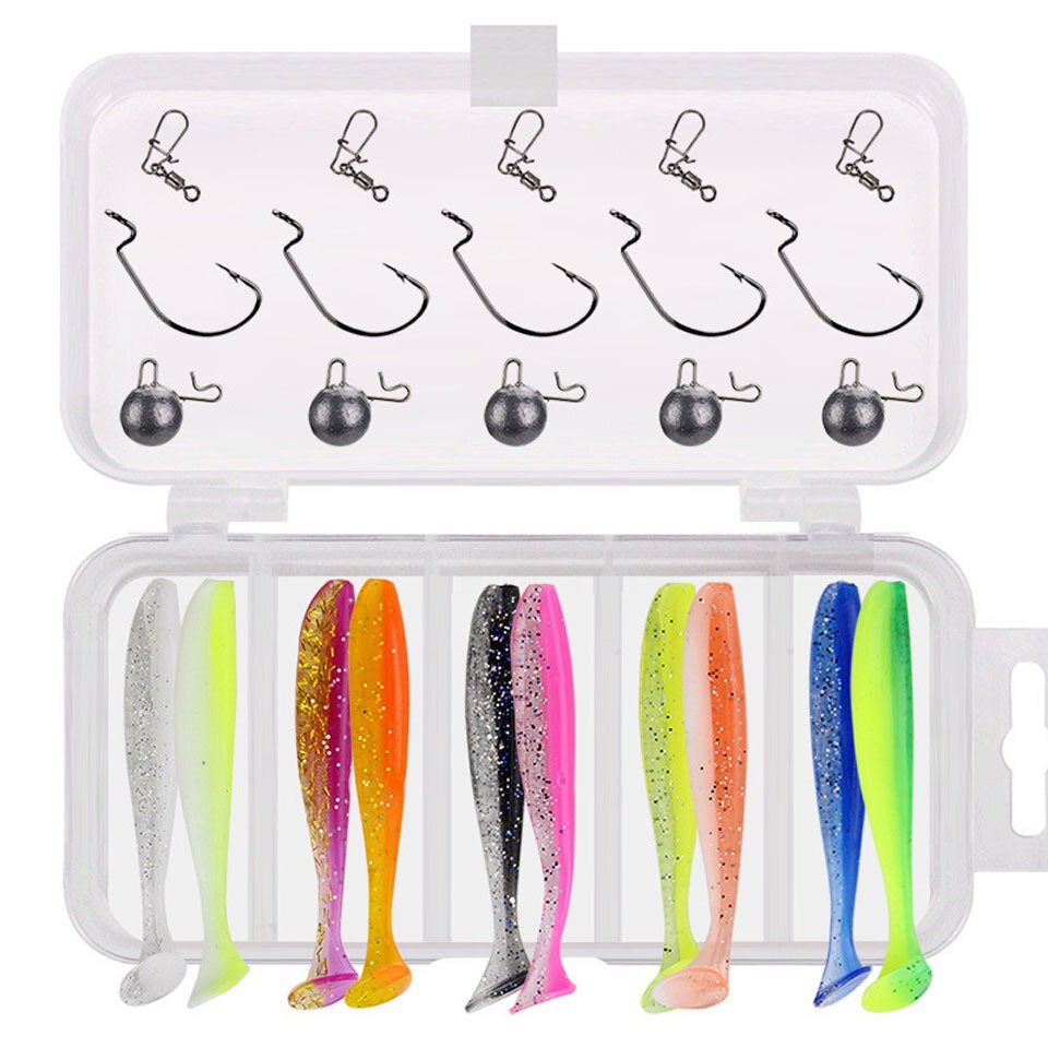 10pcs/lot 7cm 2g/ 1.7g soft bait sea fishing tackle wobbler jigging fishing lure silicone bait soft worm Hook Set and Tackle Box