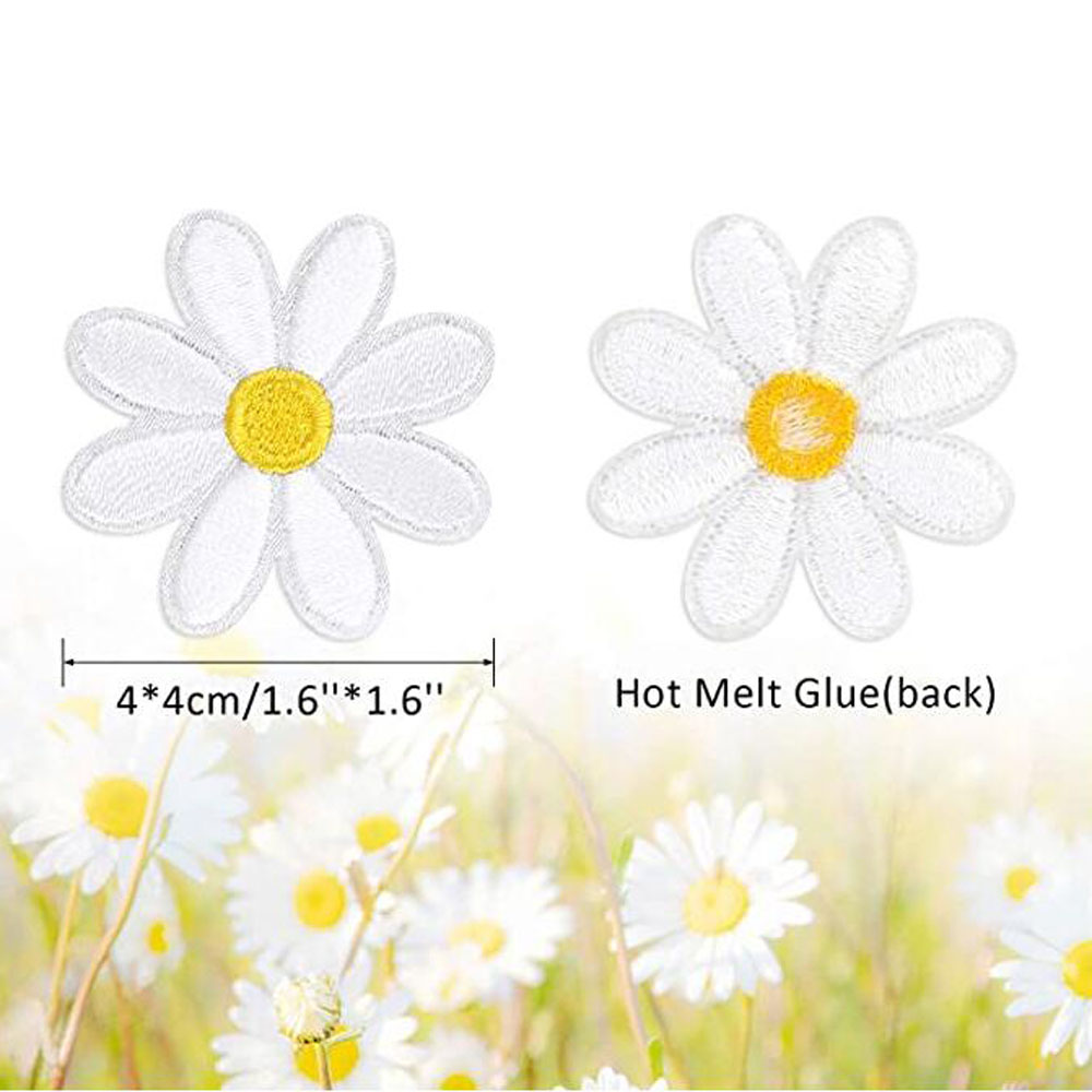 10 stk tusindfryd blomst strygelapper tøj broderet sy applikation reparation patch scrapbog