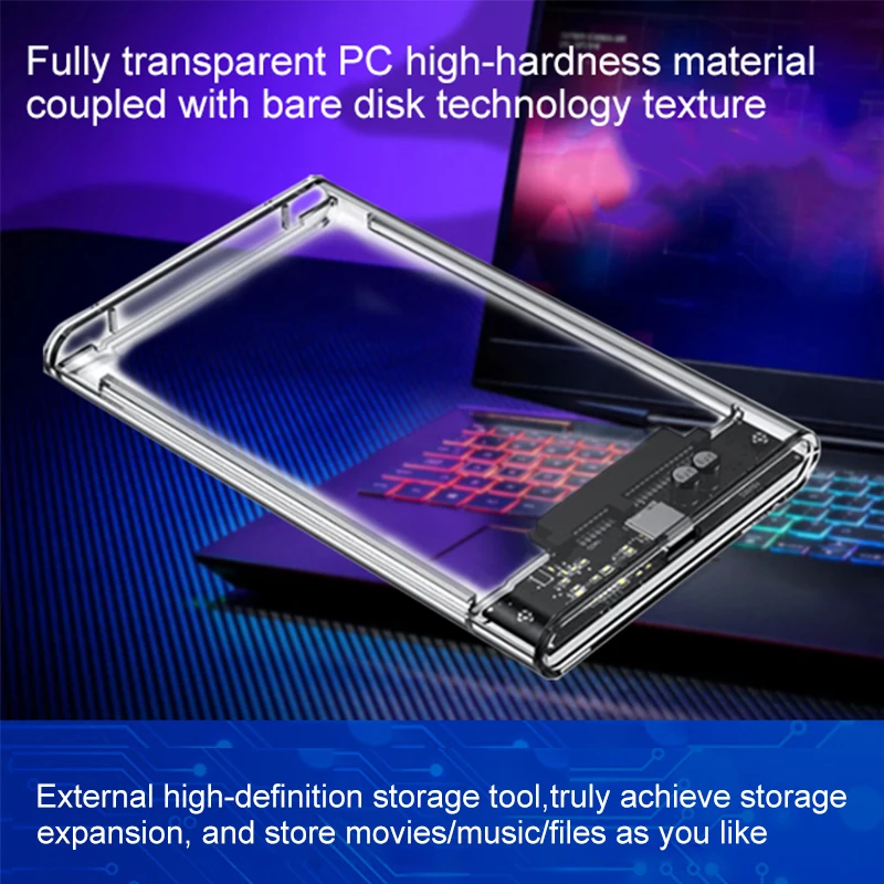 3.0/3.1 HDD Enclosure 2.5inch SATA SSD Hard Drive Case with 5Gbps Transfer Speed and Transparent Mobile External Housing