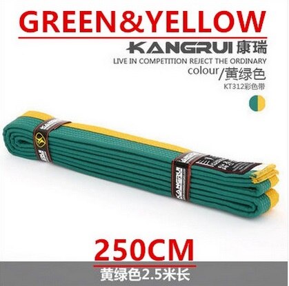 Ceinture de taekwondo noire wtf de haute qualité, ceinture en coton brodée, ceinture de taekwondo personnalisée, 2.5m ceintures de karaté de couleur rouge, bleu et jaune: Vert avec jaune