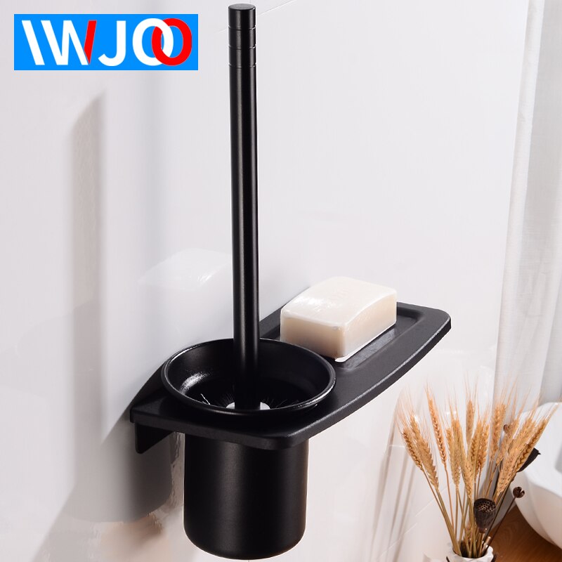 Toiletborstel Houder Zwart Aluminium Moderne Wc Borstel Houder Set Met Plank Creatieve Wandmontage Bad Borstel Houder