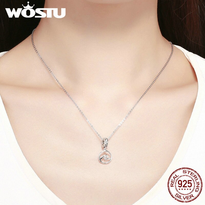 WOSTU 100% 925 Sterling Silver Wave Charm Fit Bracelet & Necklace Pendant Simple Original S925 Jewelry CQC1031