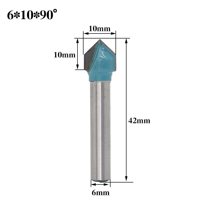1pc 6mm v urajyrsinterät cnc kaiverrus jyrsin 60-150 asteen puuntyöstö veitsi volframikarbidi leikkaustyökalut: 6 x 10 x 90r