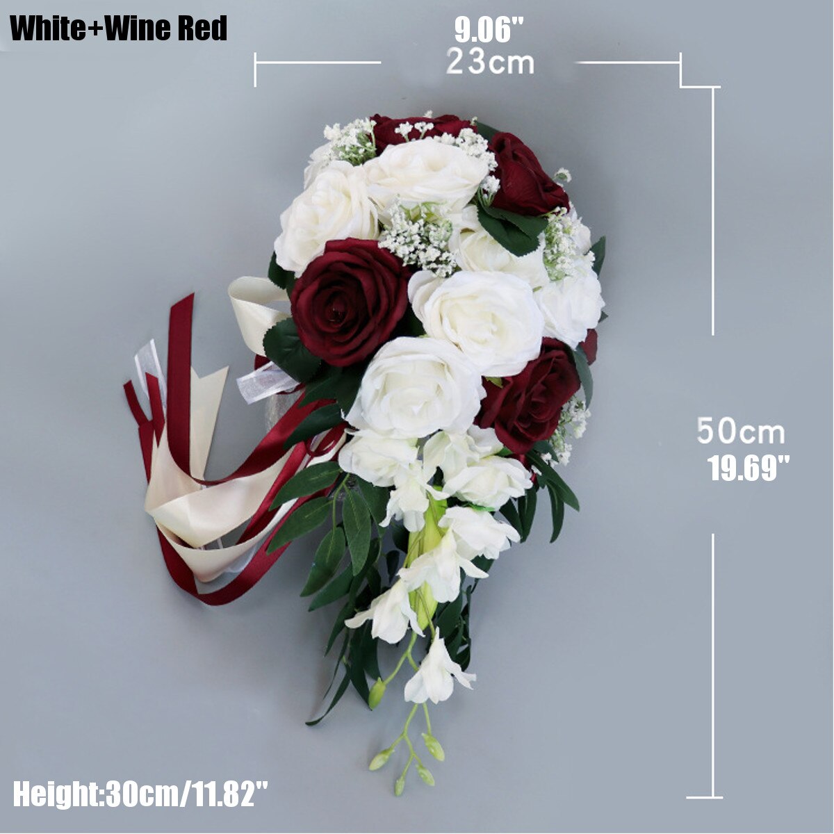 Novia rosa para ramo de novia, flores de mariposa, accesorios nupciales, ramos de novia pequeños, rosas de cinta para decoración de damas de honor: White Wine Red