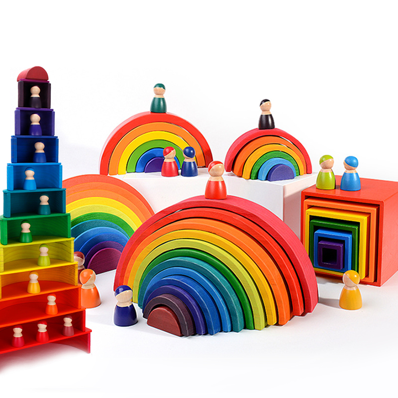 Combinatie Regenboog Blokken Baby Speelgoed Houten Rainbow Stacker Nestelen Blocker Creatieve Montessori Bouwstenen Educatief Speelgoed