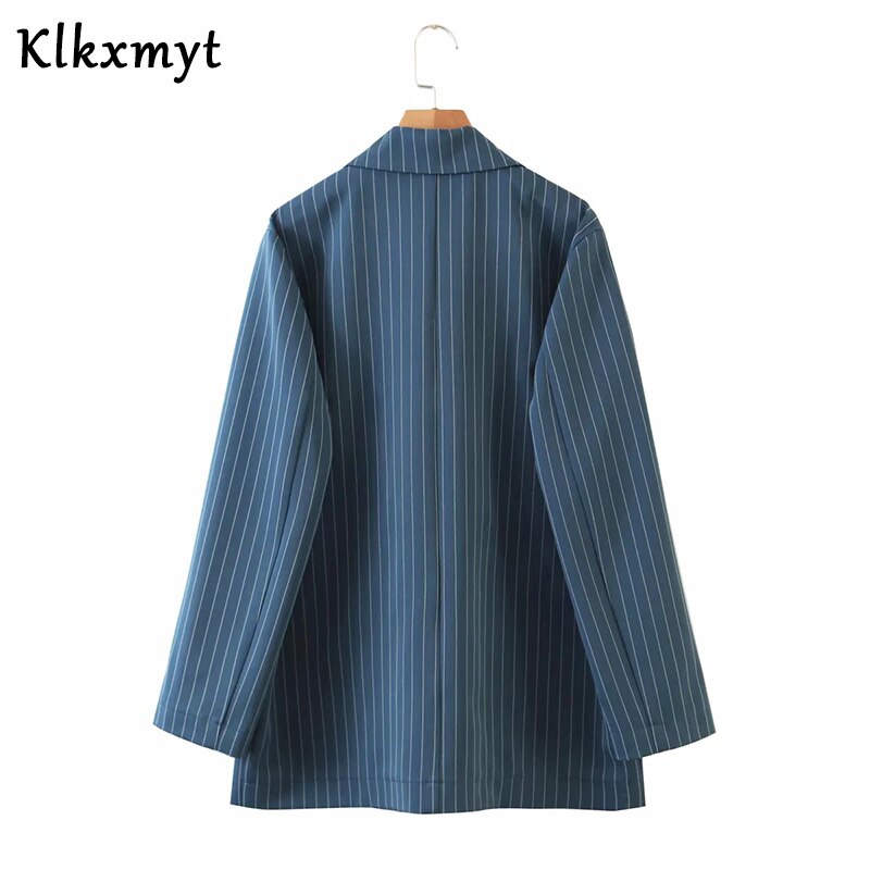 Klkxmyt-ensemble 2 pièces pour femme, bureau anglais, à rayures, solides et simples, à double boutonnage, hauts et pantalons
