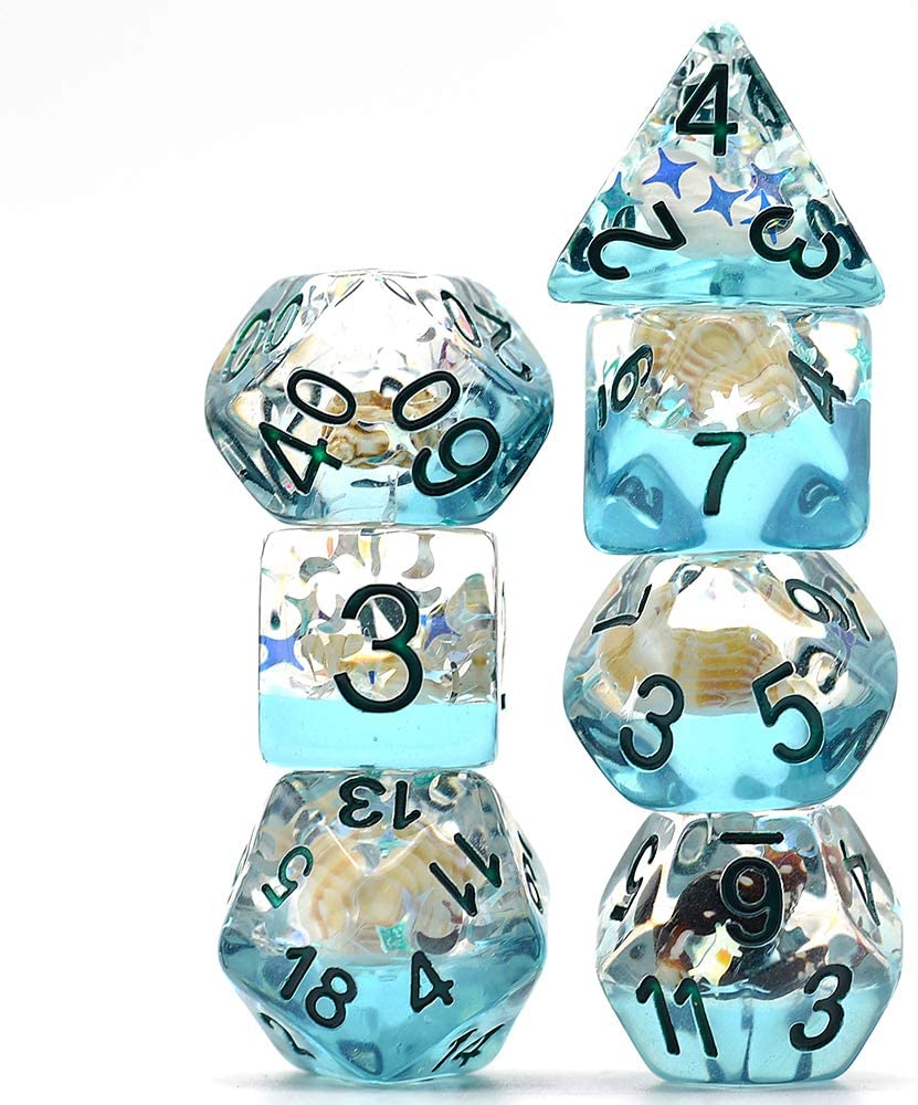 7Pcs/Set Conch DND Dice D&D Dice D4 D6 D8 D10 D% D12 D20 Polyhedral Games Dice Set for Table Games MTG RPG: Blue