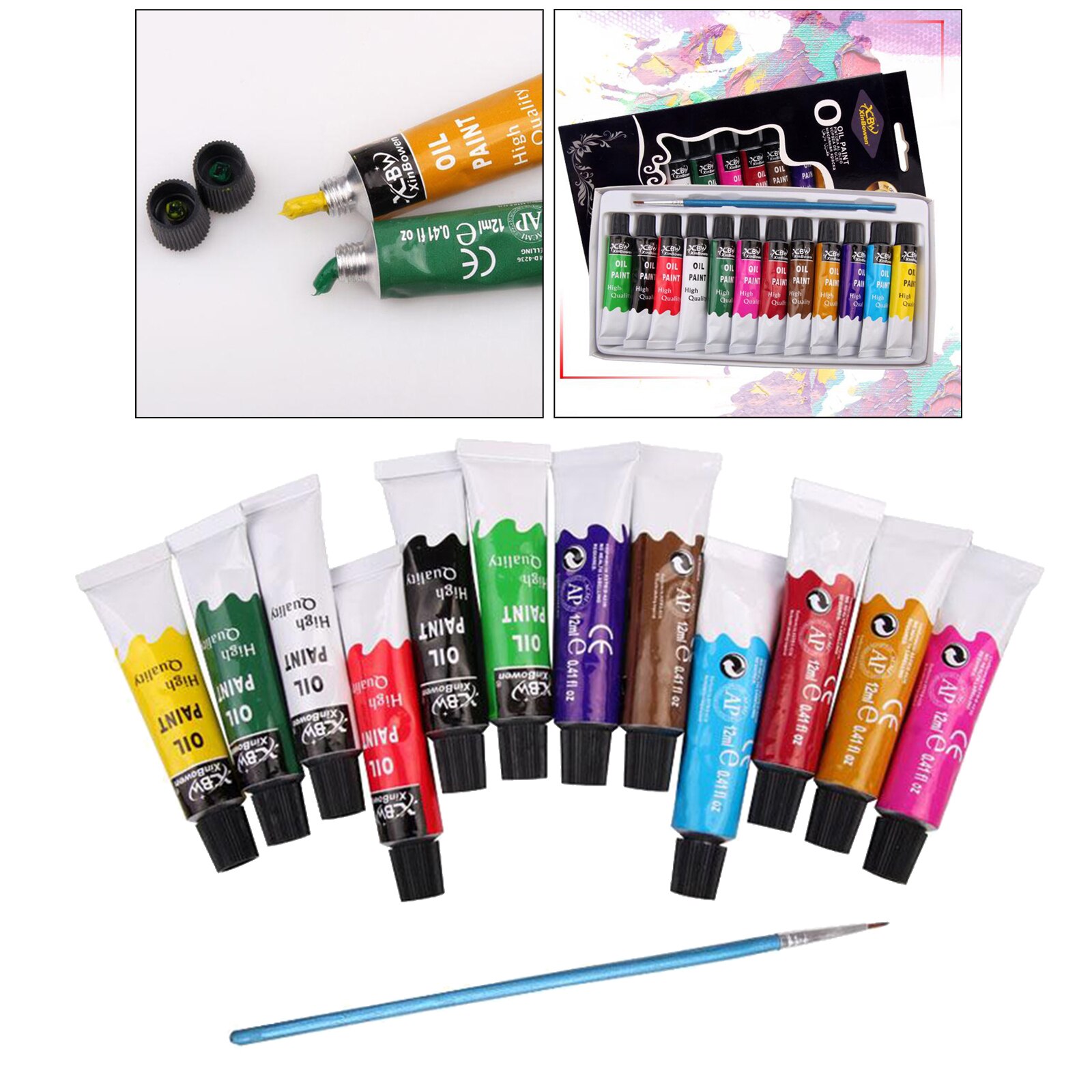 Premium Olie Verf Set, 12 Olie Gebaseerde Kleuren, Kunstenaars Schildert Olieverf Set, 12Ml X 12 Buizen Verven Voor Experts Of Starter