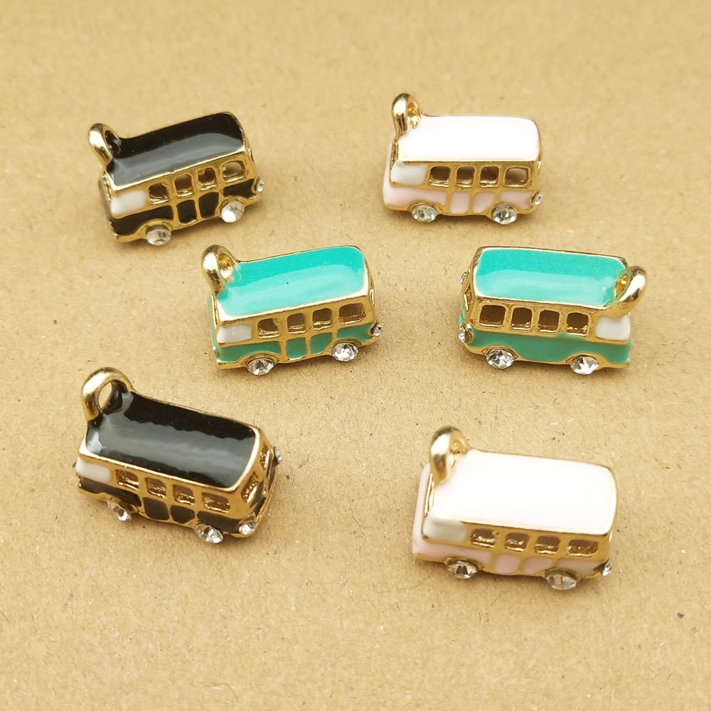 10pcs 11x19mm bus charm enamel charms for jewelry making and crafting charm bracelet pendant