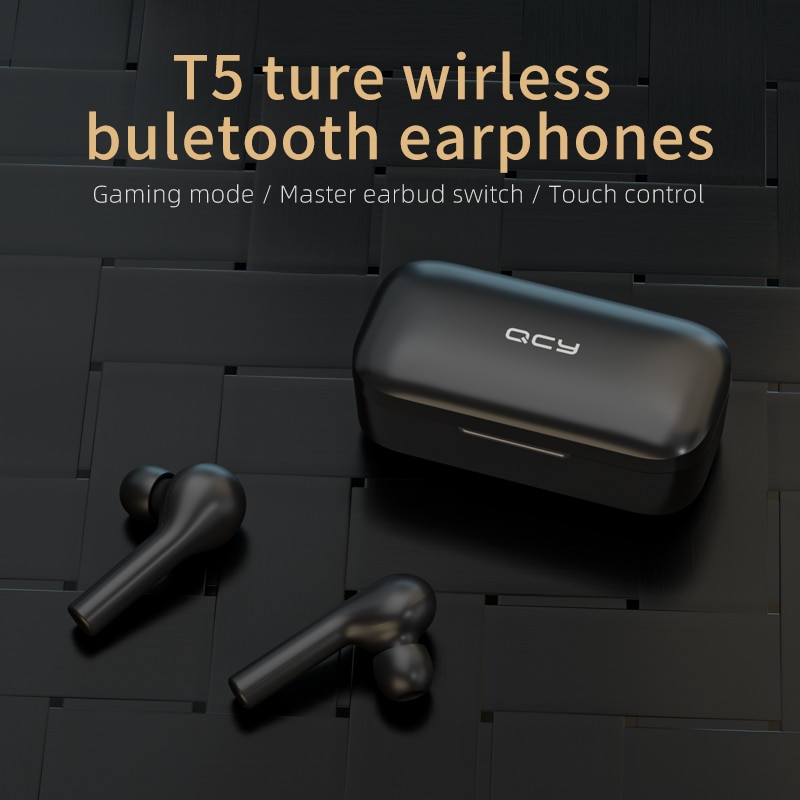 QCY T5-auriculares, inalámbricos por Bluetooth V5.0, auriculares estéreo de Control táctil con sonido HD y cargador de batería de 380mAh