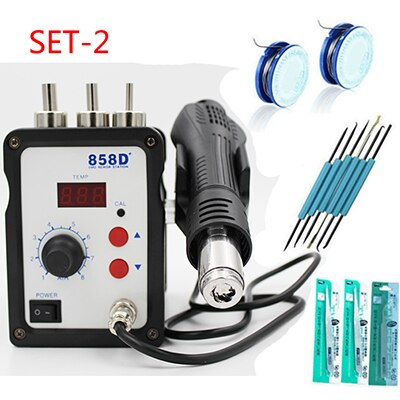 poste de reprise de soudure à 858D LED pistolet à Air numérique Station de soudure ESD 700W téléphone d'ordinateur chauffage Ultra-rapide: 220V EU Plug Version / SET-2