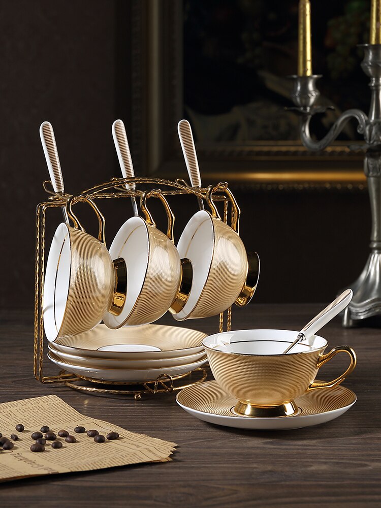 Classic English Coffee Cup Saucer Sets Bone China Royal Golden Cafe Luxury Afternoon Tea Cup Tazas Xicaras Pottery SC E8