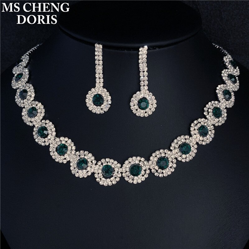 Luxury Royal Blue Crystal Bridal Jewelry Sets Rhinestone Statement Choker Necklace Earrings Women Wedding Jewelry Sets: 9