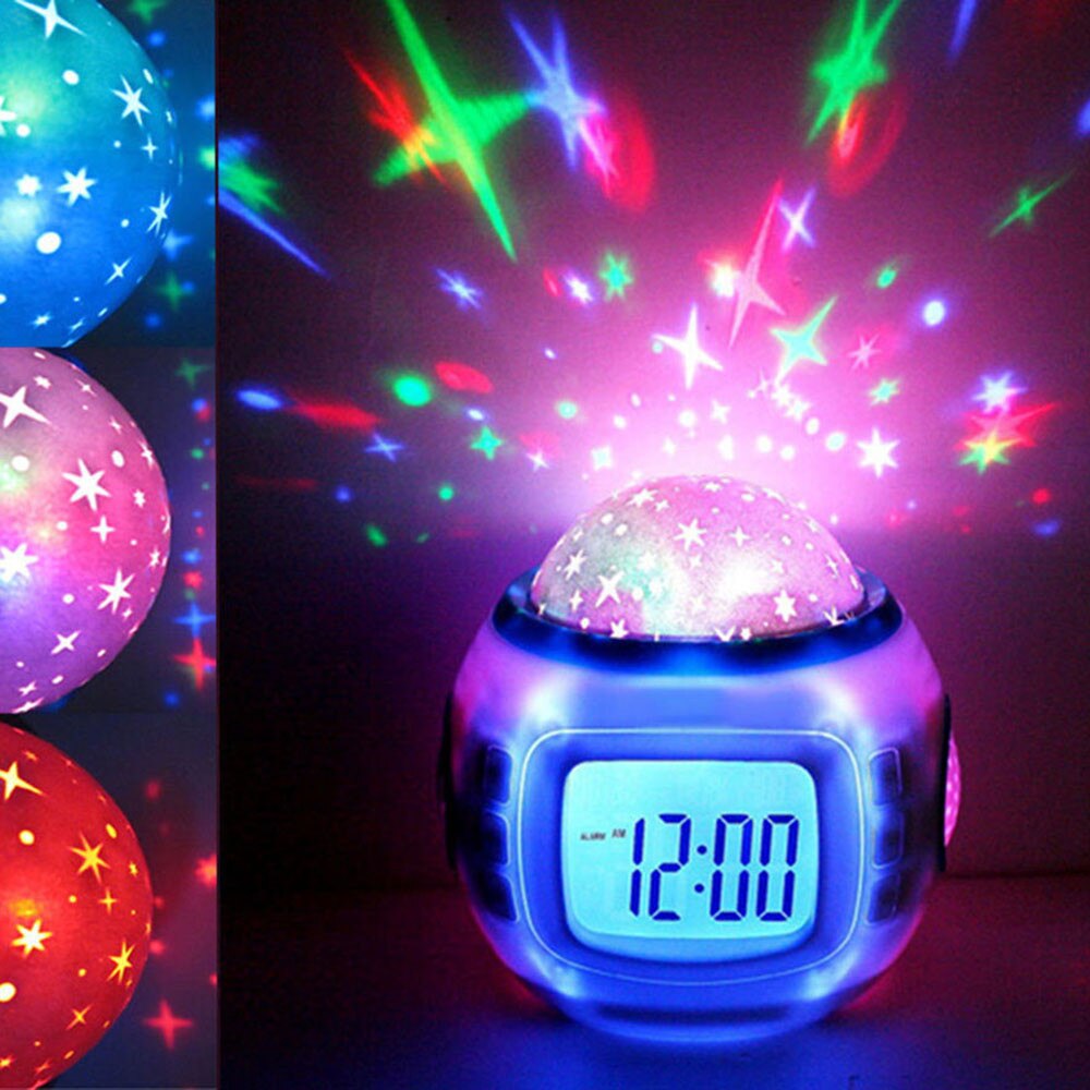 Led Digitale Wekker Starry Star Gloeiende Wekker Voor Kinderen Babykamer Kalender Thermometer Nachtlampje Projector #0207g10