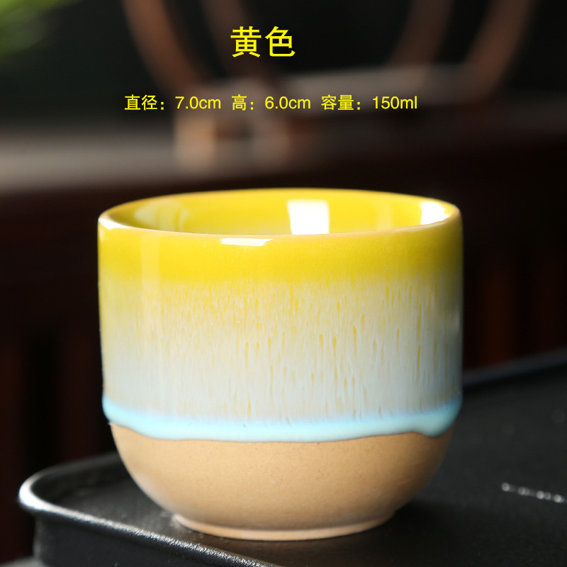 Oven Veranderen China Keramische Theekop Aardewerk Jianzhan Drinkware Temmoku Glazuur Porselein Kung Fu Kopjes Set voor Water Latte Melk: YELLOW