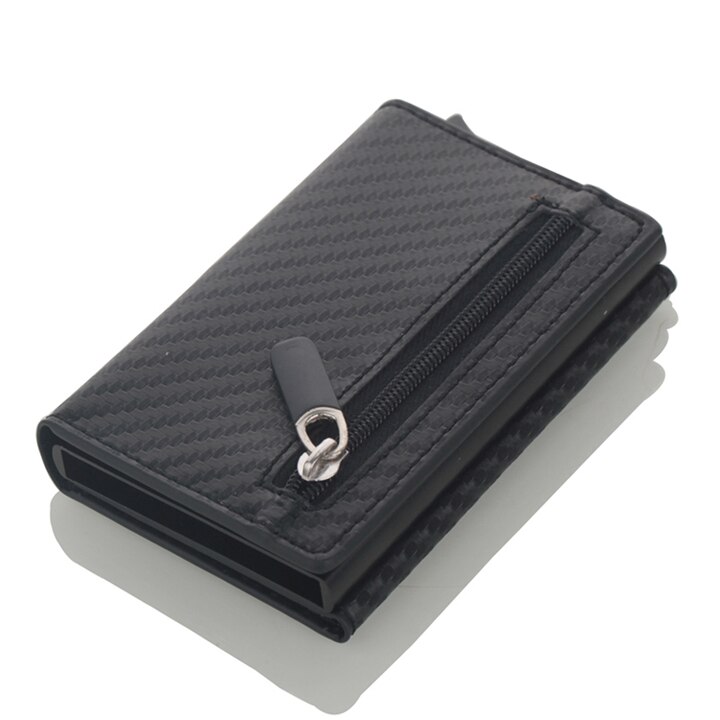Porta tarjetas de crédito antirrobo para hombre, billetera de cuero Rfid con bloqueo, tarjetero metálico de aluminio Unisex con información de seguridad: Carbon fiber black