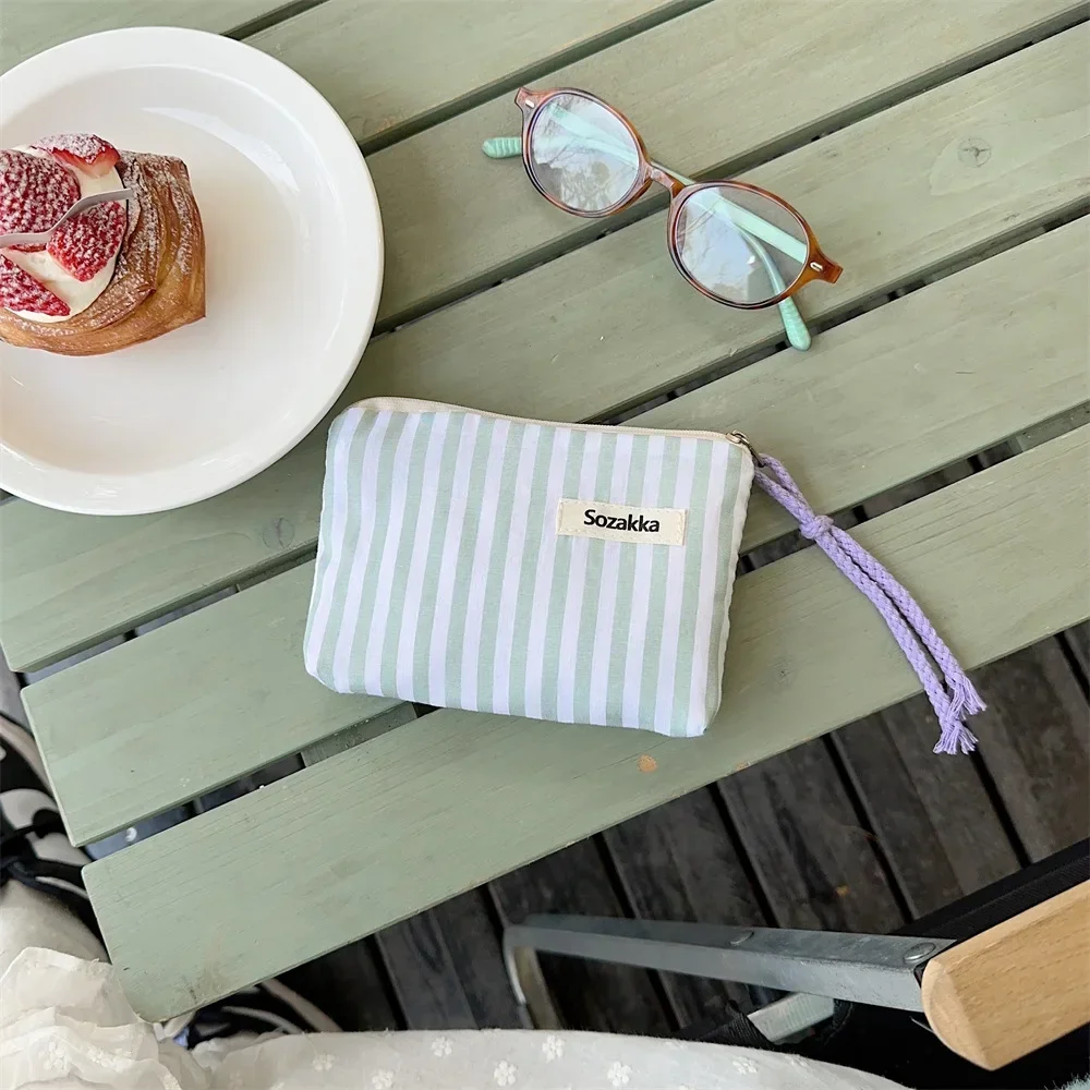 Rosa Streifen Münztüte Geldbörse Frauen Münze Geld Kartenhalter Einfache Lippenstift Kosmetiktasche Reißverschluss Schlüsselaufbewahrungstasche für Art Mädchen: Blau