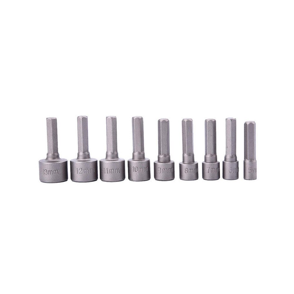 9 stuks 1/4 "Hex Shank Schroevendraaier Moer Driver Boor Socket Wrench Schroef 5-13mm Magnetische Moer driver Set Socket Adapter