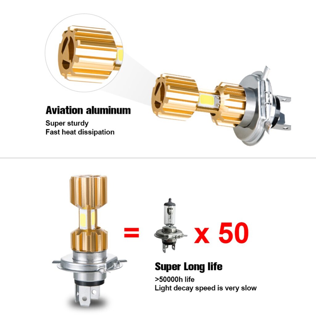 Led Cob Chip H4 Motorfiets Koplamp Hi/Lo Beam Front Light Lamp Super Heldere