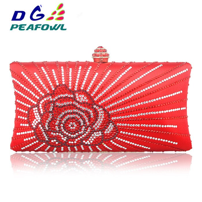 DG Pauw Flap Crystal Bloemen Vrouwen Avond Clutch Bag voor India Portemonnee Dame Tassen Handtassen Bruiloft Portemonnee 3 kleuren: red