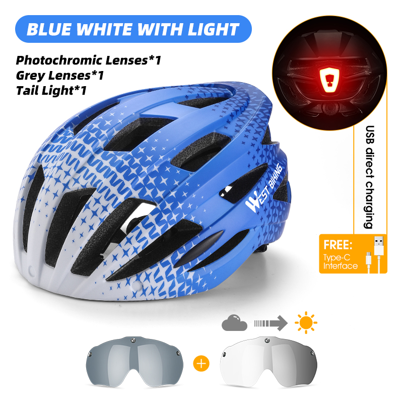 WEST BIKING-casco de ciclismo para hombre y mujer, gafas con luz trasera, visera para el sol, casco para bicicleta de montaña y carretera, gorra segura para motocicleta: Marfíl