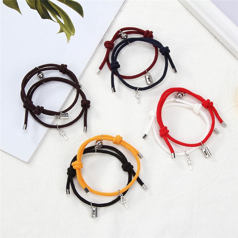 Mode Key Lock Metaallegering Paar Armband Magneet Attractie Beste Vriend Verstelbare Touw Armbanden Voor Vrouwen Mannen Sieraden