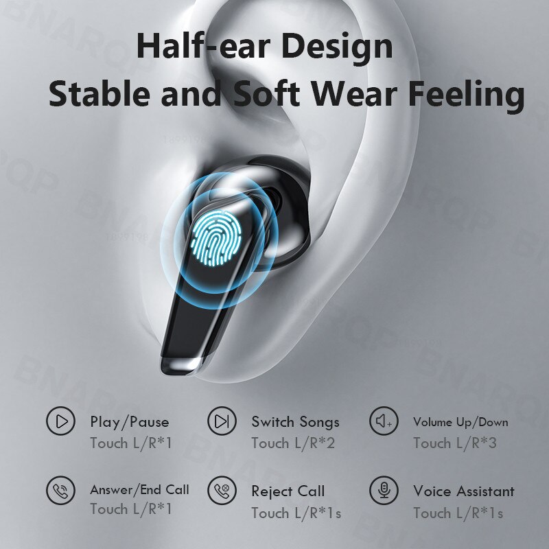 Bluetooth Headphones - 9D HIFI Sound, Waterproof IPX5, 300mAh Charging Case, LED Display, Noise Reduction
