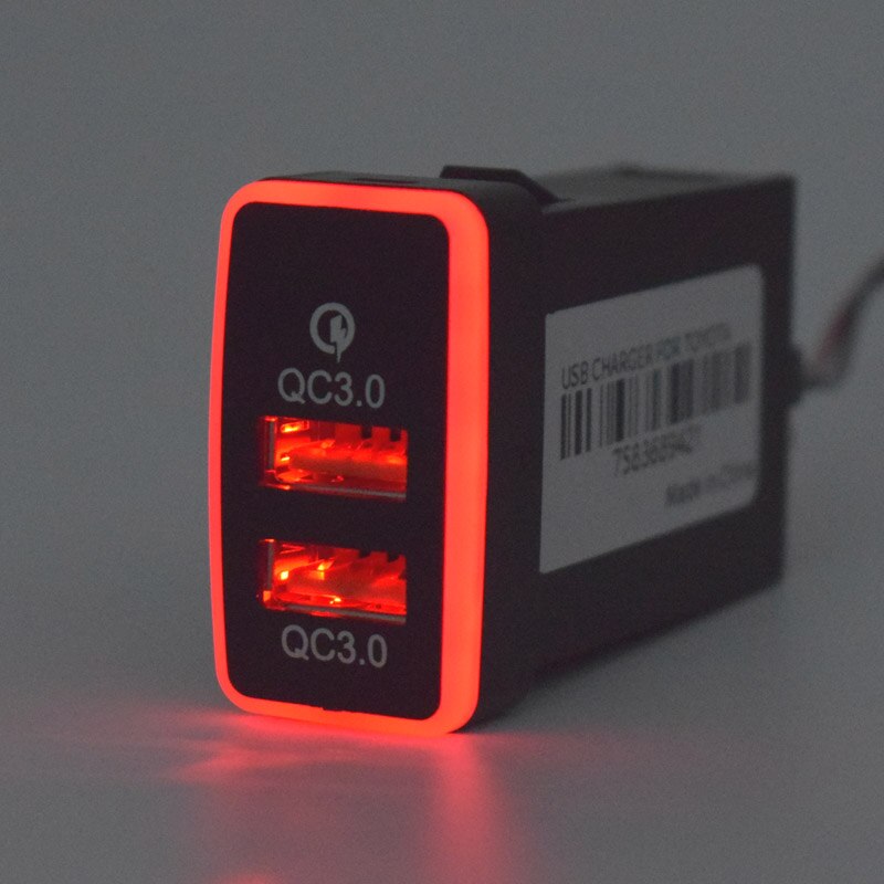 Xcgaoon QC3.0 Quickcharge Autolader Dubbele Usb Telefoon Pda Dvr Adapter Plug &amp; Play Kabel Voor Toyota Hilux Vigo: Rood