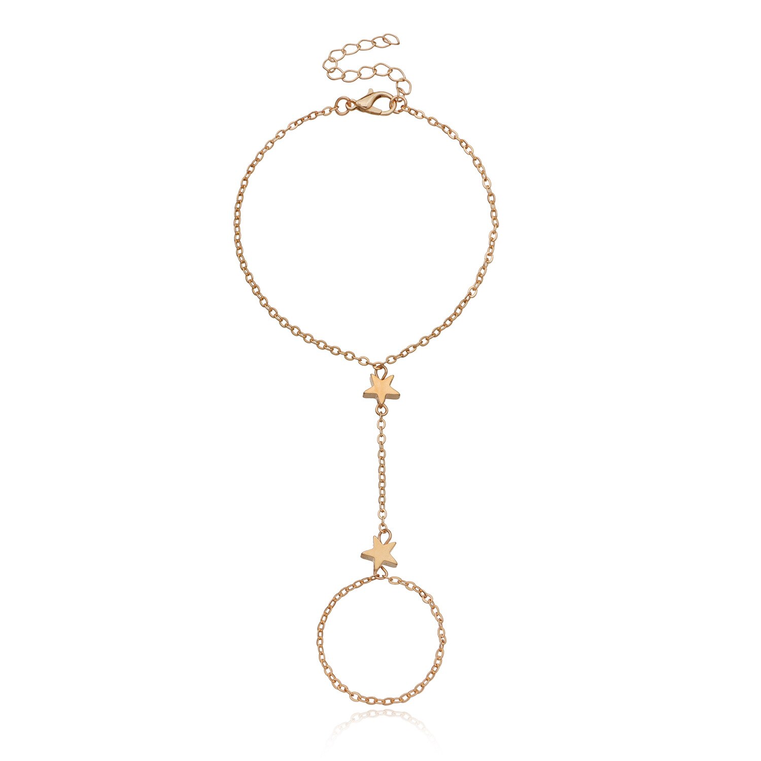 Bracciale a catena con ciondolo a stella semplice Link collegato braccialetti ad anello largo in metallo dorato per gioielli da donna con cinturino a mano: Gold