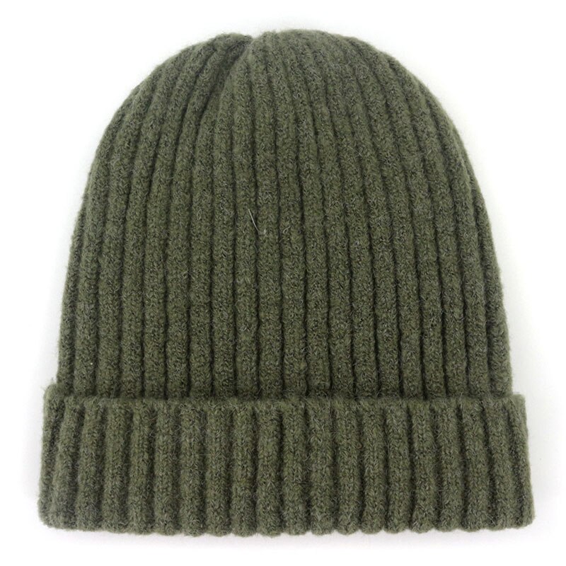 Unisex ullblandning randiga stickade mössor för kvinnor män vinter varm skidkeps grå marinblå khaki svart fuchsiablå mörkgul röd: Armégrön