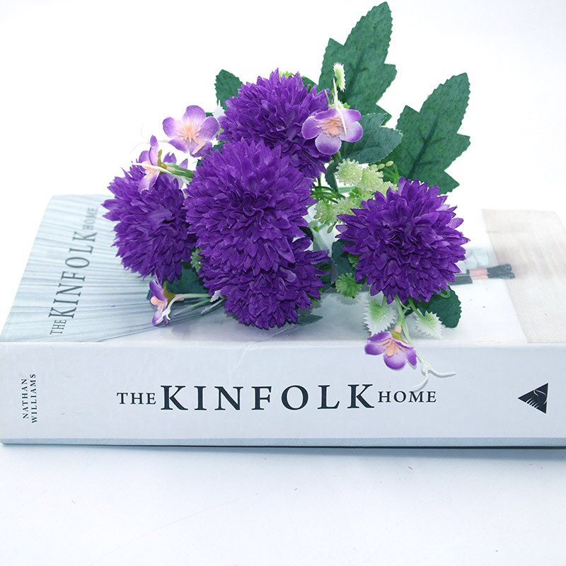 5 kunstige blomster nellike silke blomst rose bryllup banket bryllup bryllup banket hjem haven dekoration brude buket: Mørke lilla
