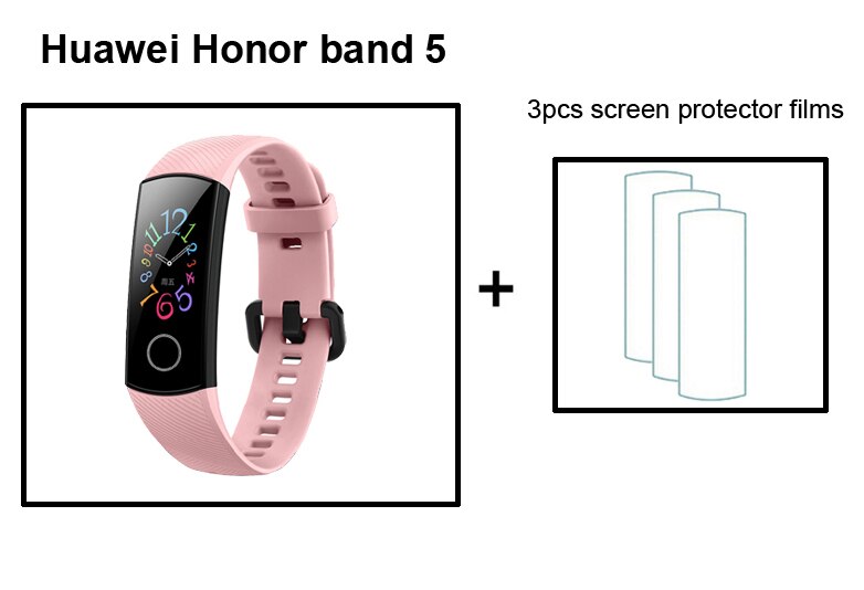 Huawei-pulsera inteligente Honor Band 5 Original, pulsera con control del ritmo cardíaco, presión del sueño y del oxígeno en sangre, detección AMOLED, para natación: CN Pink add films