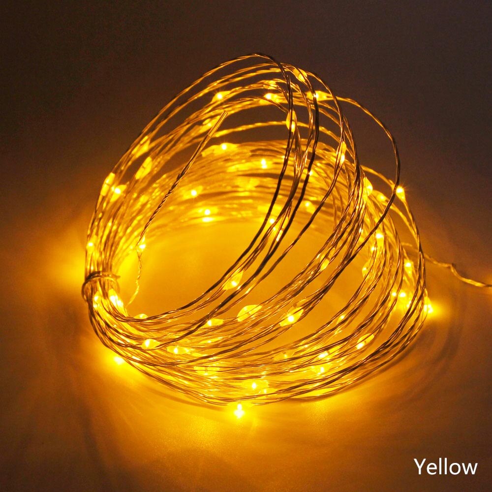 10M 100LEDs 5M 50LEDs USB LED String Lights Waterproof Silver Wire Garland Fairy Christmas Decoration Party Wedding Lighting: Yellow / USB 10M 100LEDs