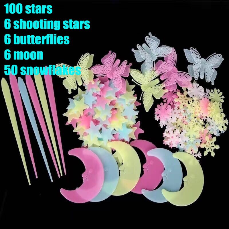 Discount starry sky wallpaper decals glow in the dark stickers kids bedroom decoration colored stars luminous fluorescent: E