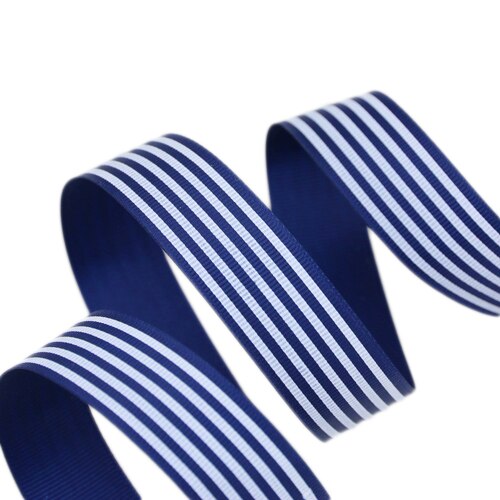 Cinta de grogrén a rayas de 25mm, cintas de decoración para envolver , impresas, 20 yardas/lote: Azul oscuro