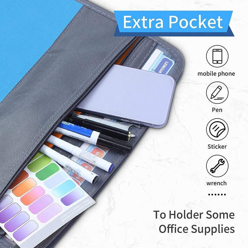13 Pocket File Folder Storage Rack,File Box Storage Bag,with Zipper, Suitable for A4 Paper, Banknotes,Document Receipt