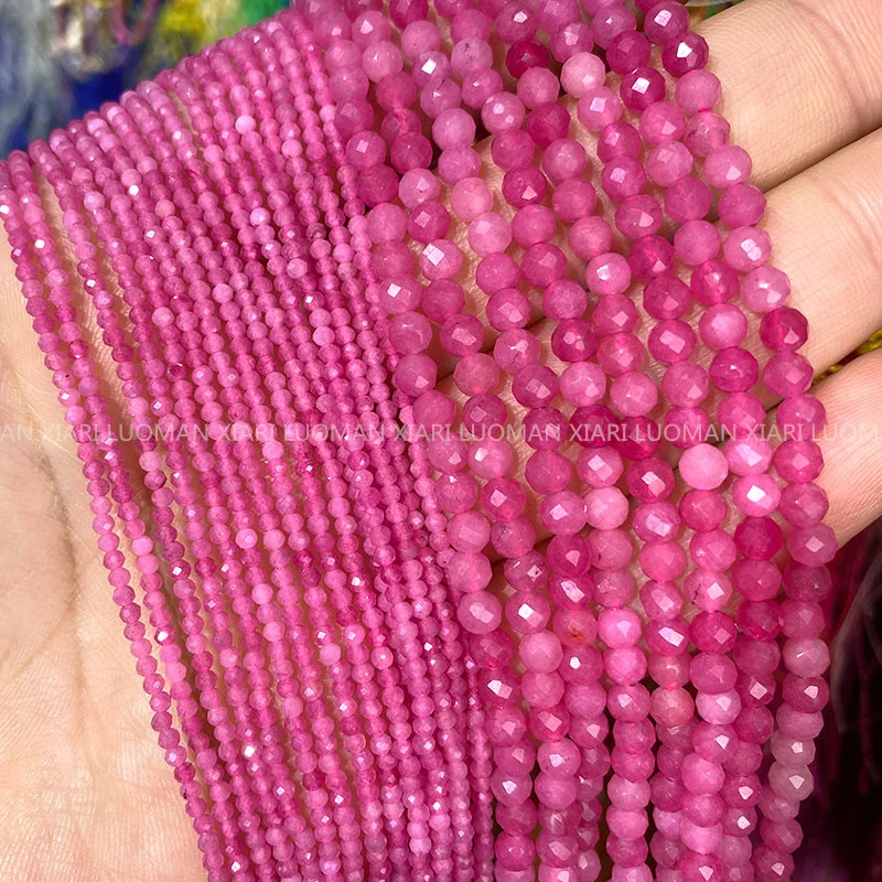 Cuentas de piedra Natural facetadas, Calcedonia roja rubí, cuentas espaciadoras sueltas redondas para fabricación de joyería, collar de pulsera DIY de 2MM, 3MM y 4MM