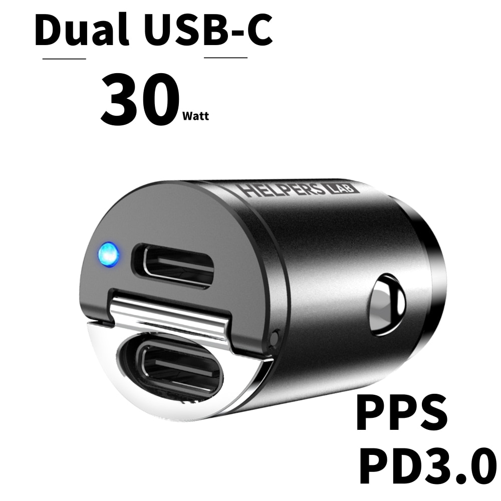 Dual USB-C Mini Autolader PD3.0 Pps Fast Charger Voor Iphone 12 11 Pro Max X Xs Xr Galaxy Note 10 S20 30W Met Dual USB-C Poort