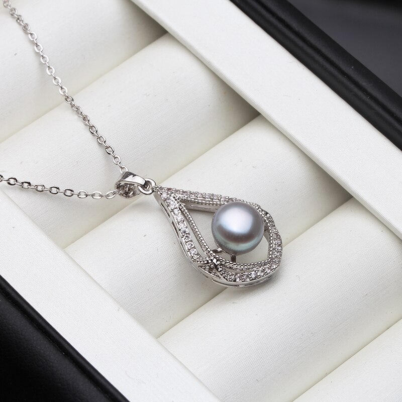 Collier de perles d'eau douce pour femmes, pendentif en argent Sterling 925,: grey pearl pendant