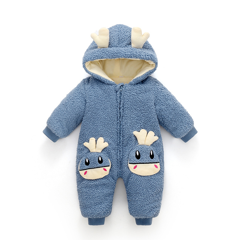 Otoño Invierno general para niños infantil de algodón engrosada ropa con capucha de bebé de dibujos animados niños niñas mono ropa para bebés: BLUE / 90(9-12Months)