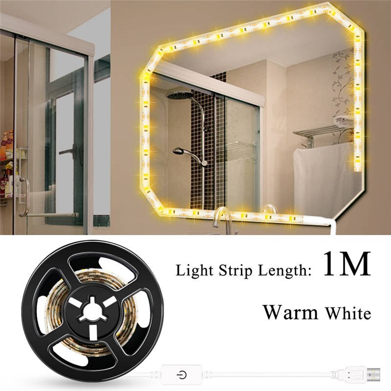 CanLing Vanity Mirror Light USB 5V Touch Switch Dimmable Makeup Mirror Wall Lamp Decor Bathroom Dressing Table Beauty Light Bulb: Warm White 1m